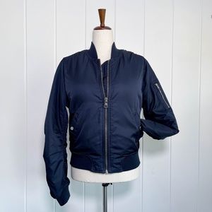 TOPSHOP Navy Bomber Satin Crop Jacket